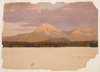 図面、山カタディン湖からのカタディン、1878